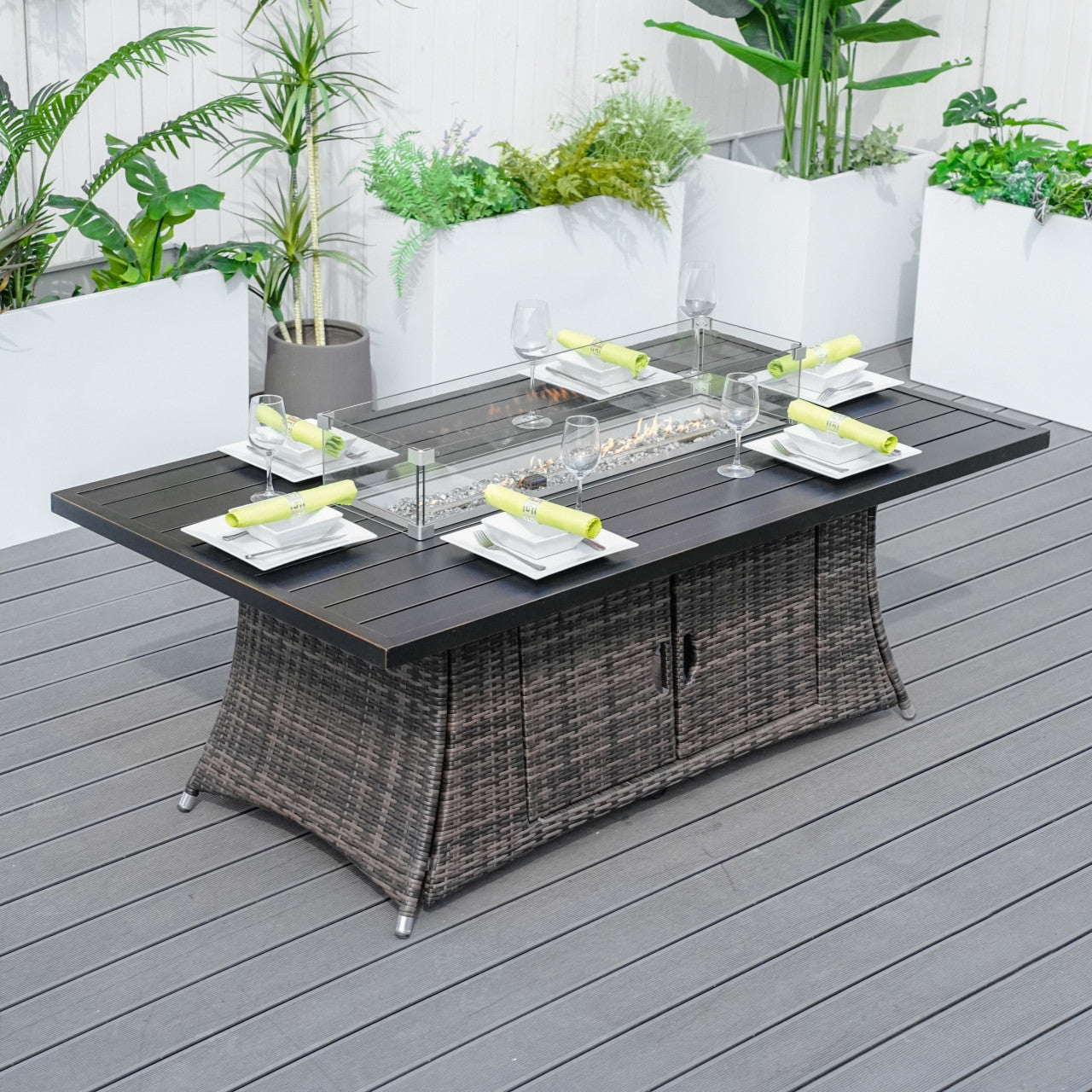 Outdoor Fire Pit Sofa Set with Rectangular Firepit Table (PAS-1503+1106RA)