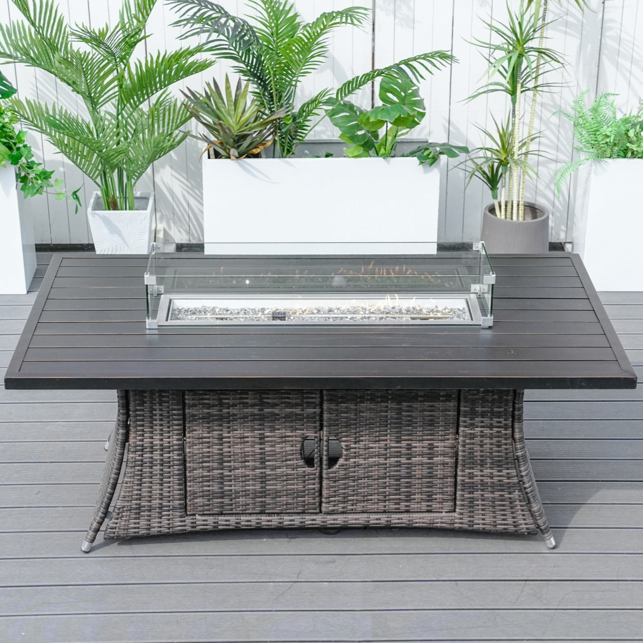 Outdoor Fire Pit Sofa Set with Rectangular Firepit Table (PAS-1503+1106RA)