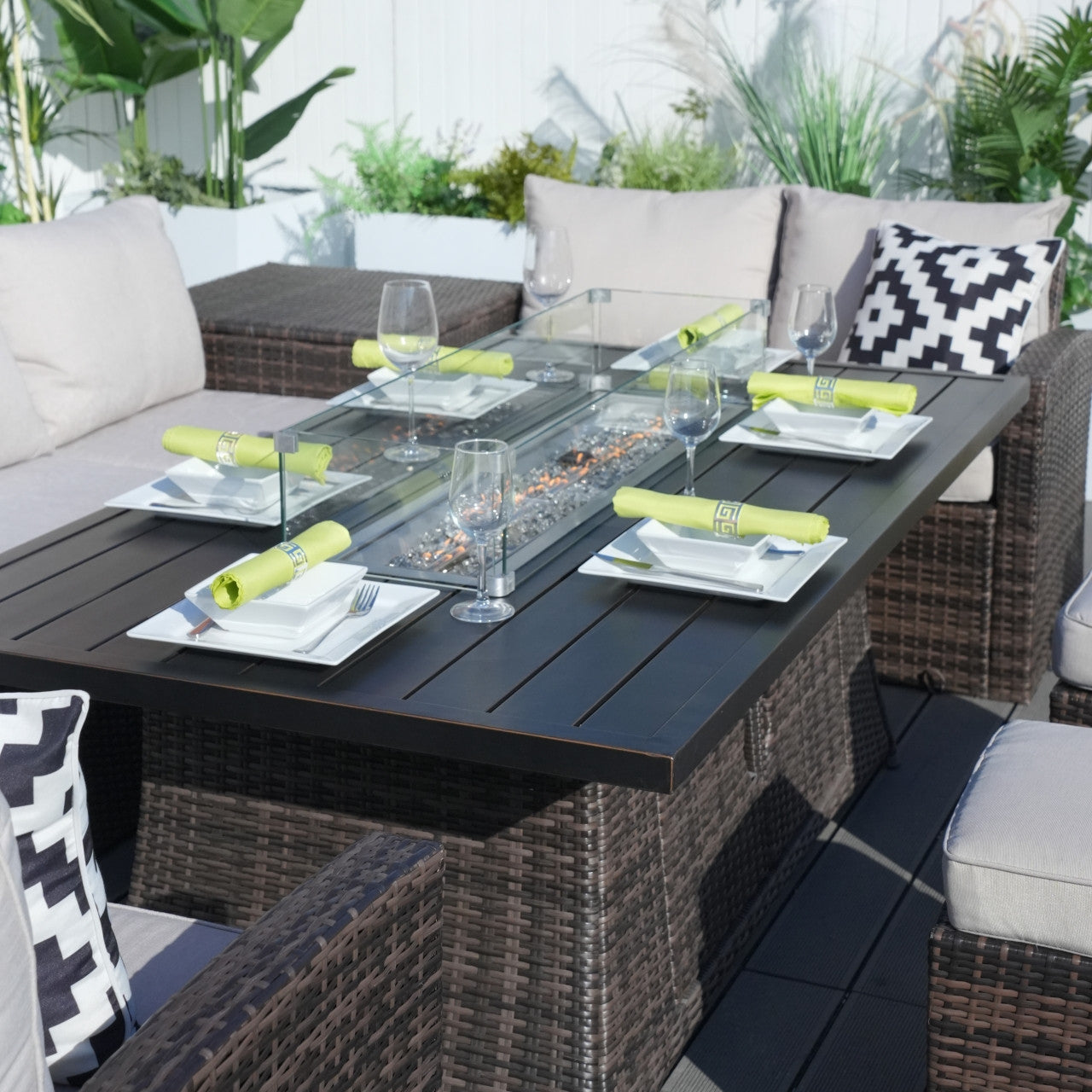 Outdoor Fire Pit Sofa Set with Rectangular Firepit Table (PAS-1503+1106RA)