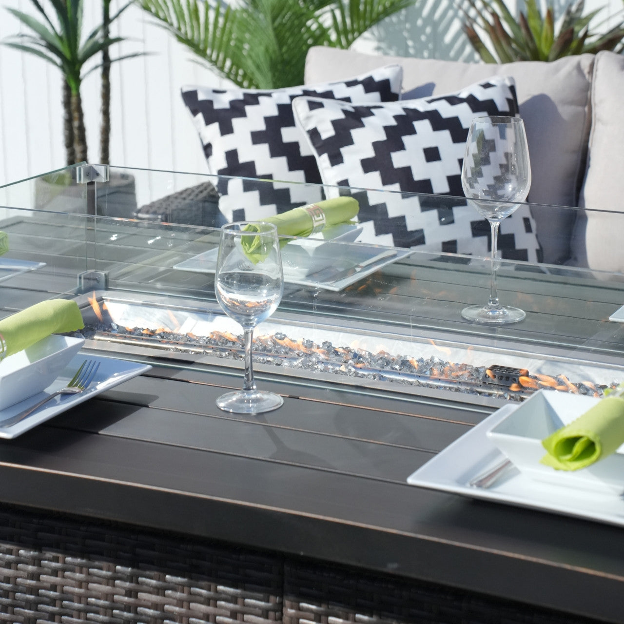 Outdoor Fire Pit Sofa Set with Rectangular Firepit Table (PAS-1503+1106RA)