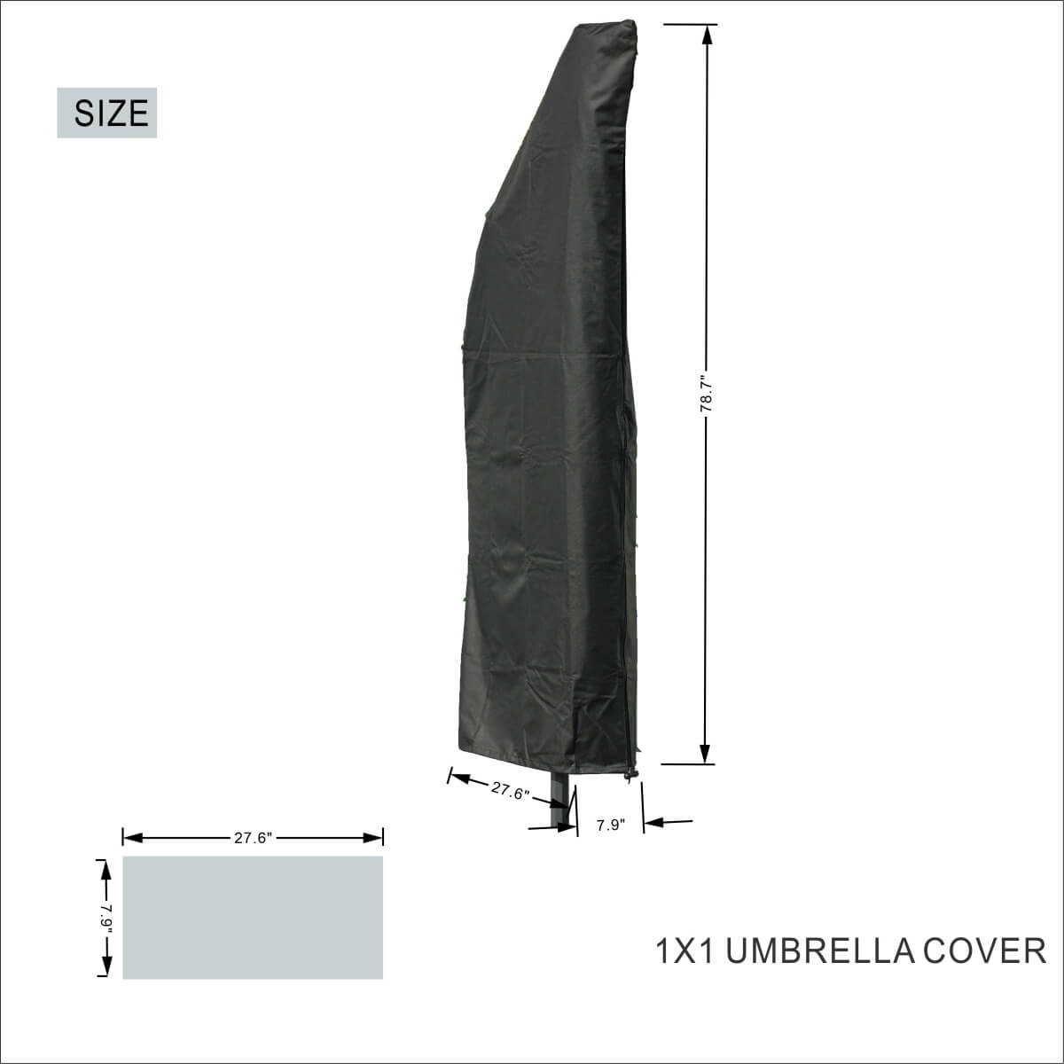 Direct Wicker Patio Outdoor Umbrella Parasol Cover UC-007-BK-dimension-in