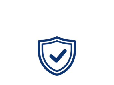 Blue shield icon with a check mark on a transparent background