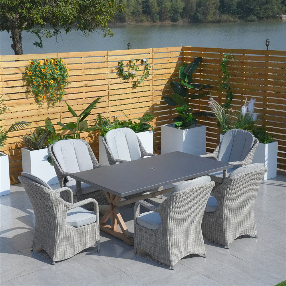 6-Seater Outdoor Dining Set - Rectangular Dining Table & Aluminum Tabletop (PAD-2340TA+009HL)