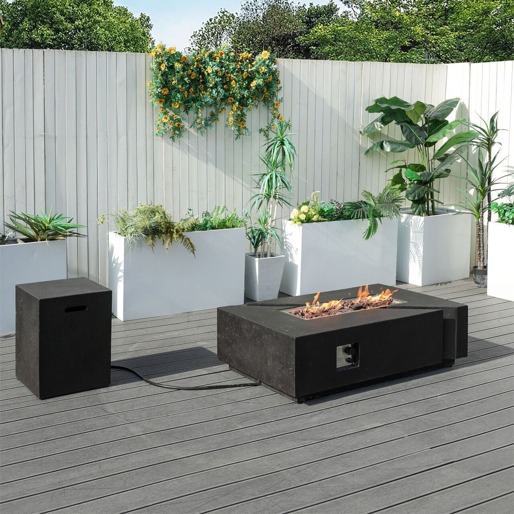 A Set of Rectangular Cement Firepit Table with Gas Cylinder Cover (PAG - 24913) - Direct Wicker