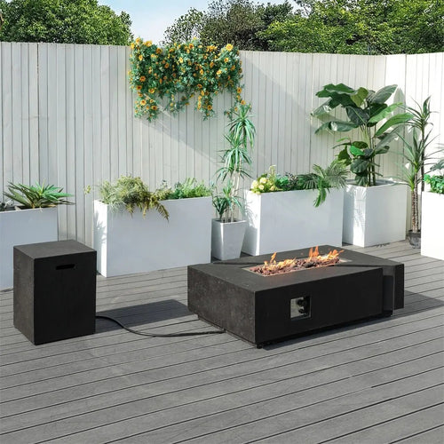 A Set of Rectangular Cement Firepit Table with Gas Cylinder Cover (PAG - 24913) - Direct Wicker