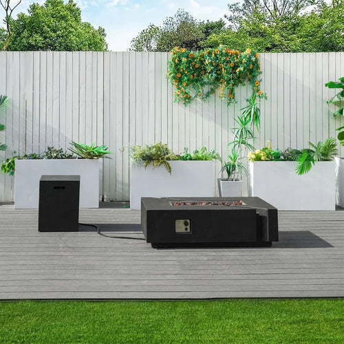 A Set of Rectangular Cement Firepit Table with Gas Cylinder Cover (PAG - 24913) - Direct Wicker