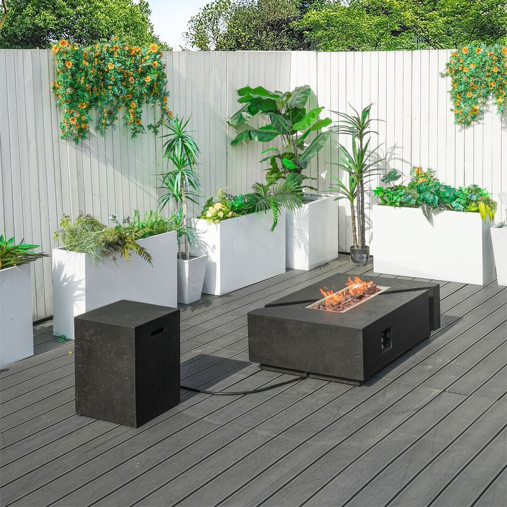 A Set of Rectangular Cement Firepit Table with Gas Cylinder Cover (PAG - 24913) - Direct Wicker