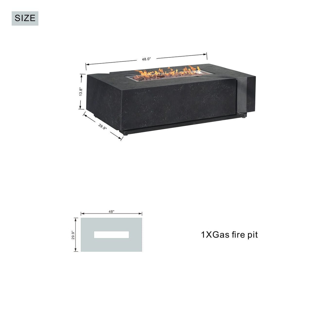 A Set of Rectangular Cement Firepit Table with Gas Cylinder Cover (PAG - 24913) - Direct Wicker