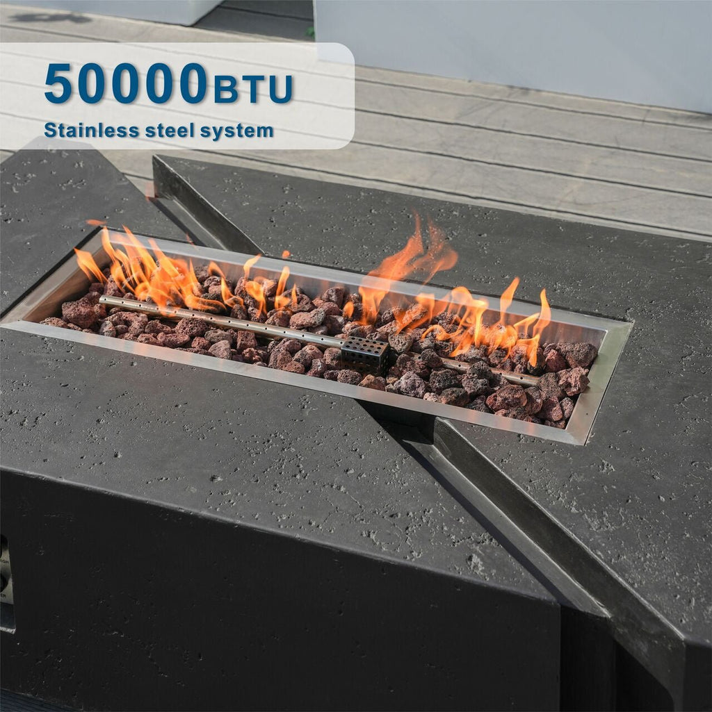 A Set of Rectangular Cement Firepit Table with Gas Cylinder Cover (PAG - 24913) - Direct Wicker