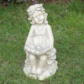 Adorable Girl Holding Shell with Pearl Magnesium Oxide Garden Sculpture (GS-24943A-WH-WLX) - Direct Wicker