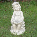 Adorable Girl Holding Shell with Pearl Magnesium Oxide Garden Sculpture (GS-24943A-WH-WLX) - Direct Wicker