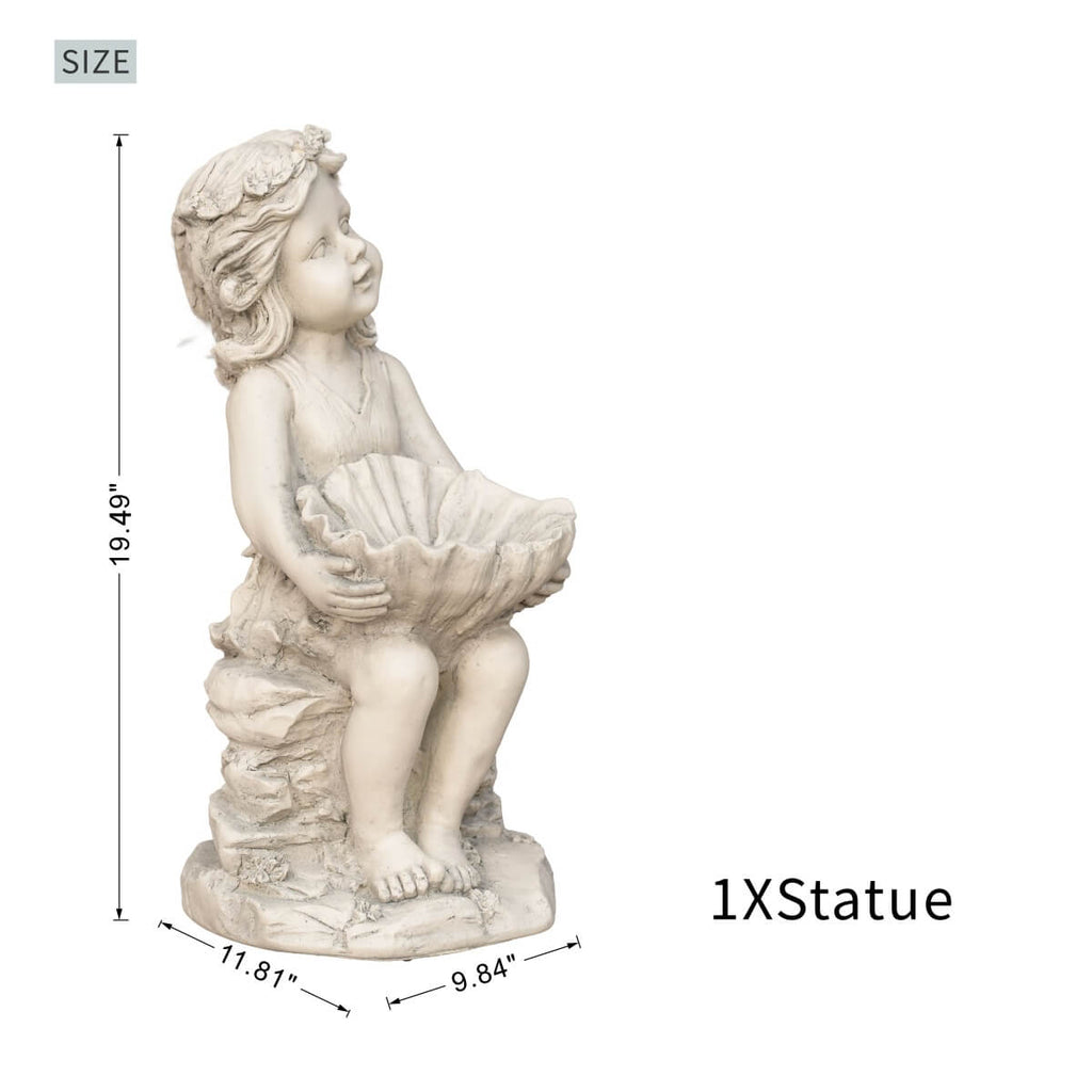 Adorable Girl Holding Shell with Pearl Magnesium Oxide Garden Sculpture (GS-24943A-WH-WLX) - Direct Wicker