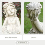 Adorable Girl Holding Shell with Pearl Magnesium Oxide Garden Sculpture (GS-24943A-WH-WLX) - Direct Wicker