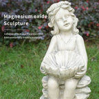 Adorable Girl Holding Shell with Pearl Magnesium Oxide Garden Sculpture (GS-24943A-WH-WLX) - Direct Wicker