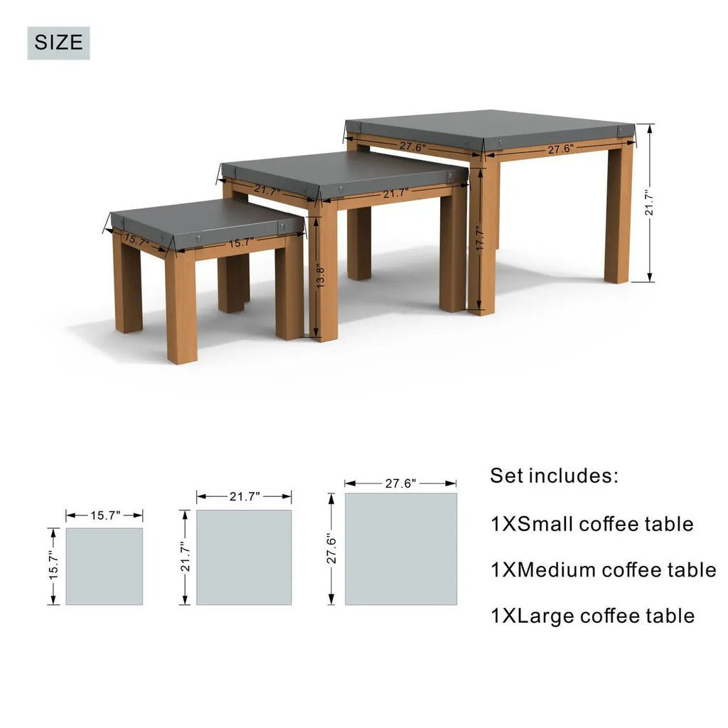 All Aluminum Outdoor 3 - Piece Set, Portable Square Table (PAT - 2341TA - GR) - Direct Wicker