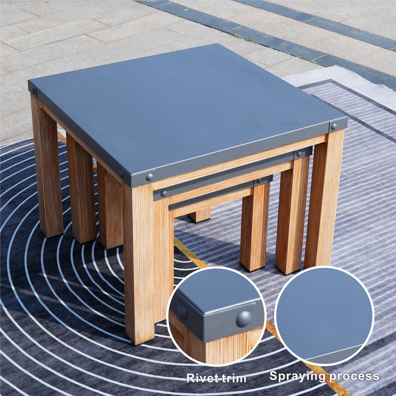 All Aluminum Outdoor 3 - Piece Set, Portable Square Table (PAT - 2341TA - GR) - Direct Wicker