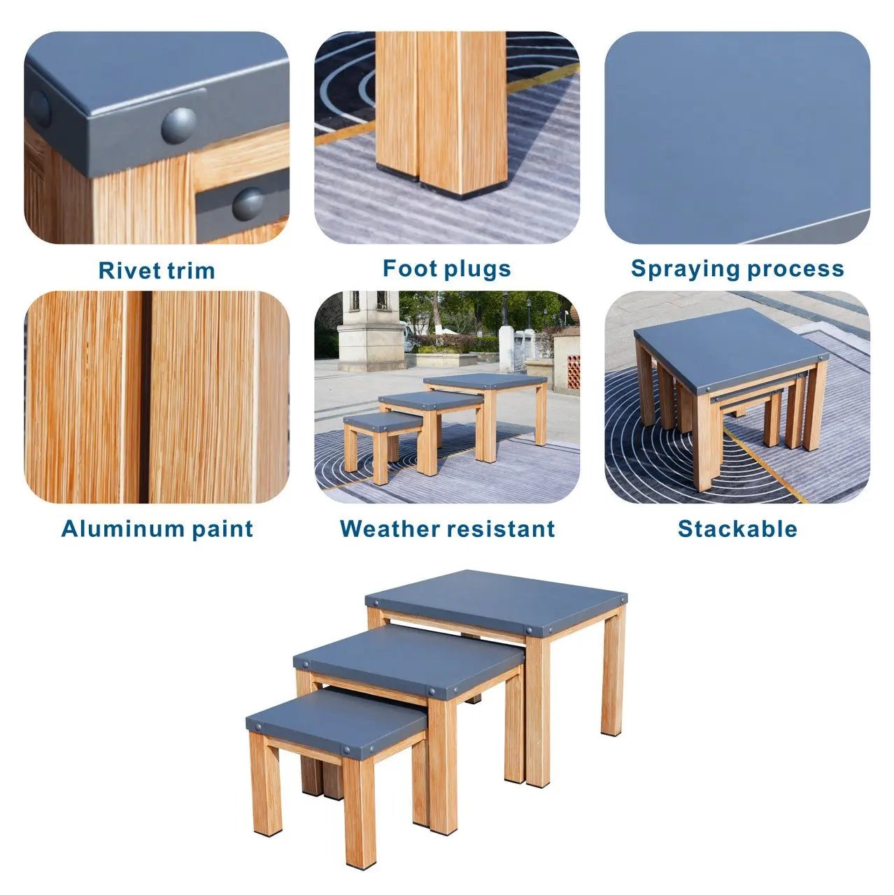 All Aluminum Outdoor 3 - Piece Set, Portable Square Table (PAT - 2341TA - GR) - Direct Wicker