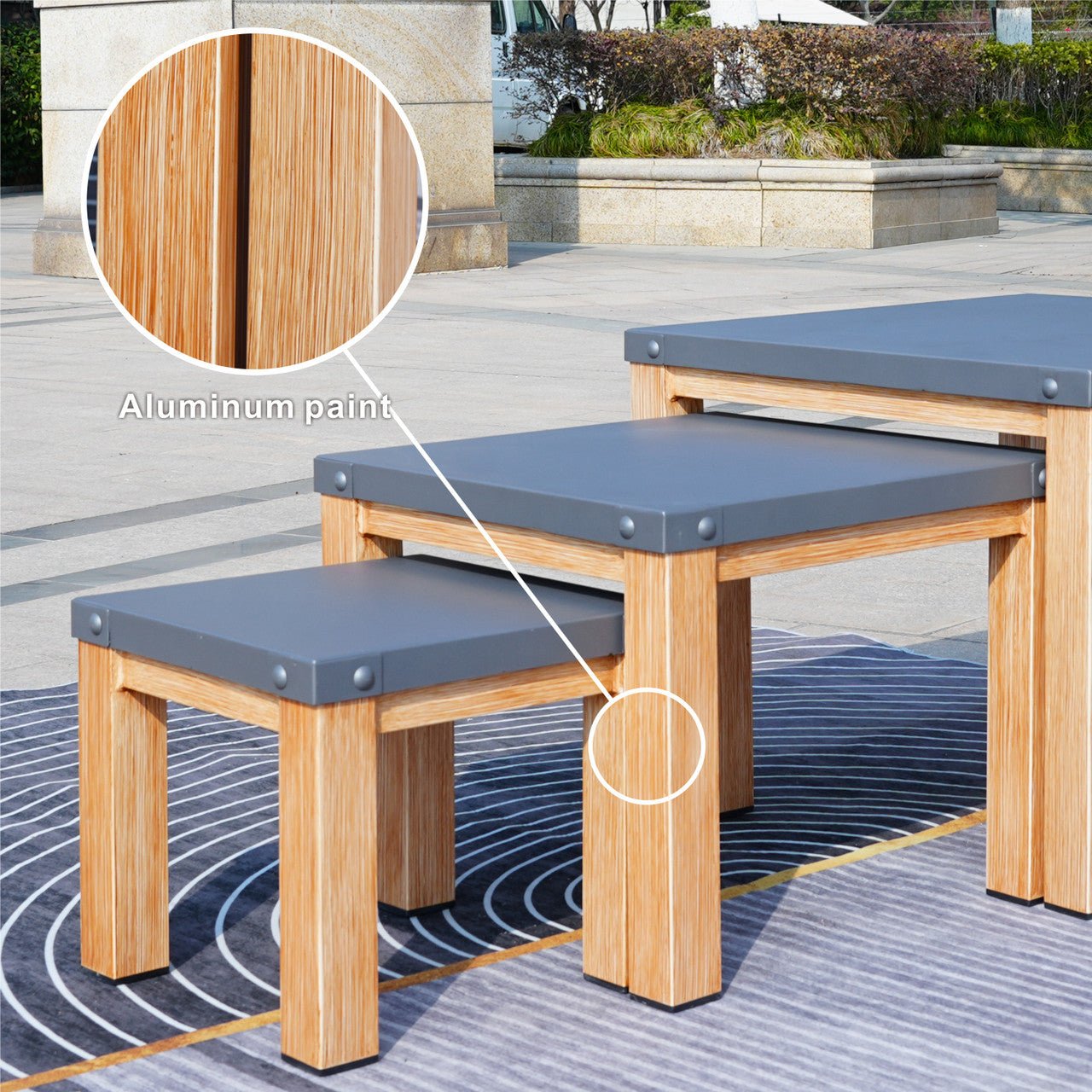 All Aluminum Outdoor 3 - Piece Set, Portable Square Table (PAT - 2341TA - GR) - Direct Wicker
