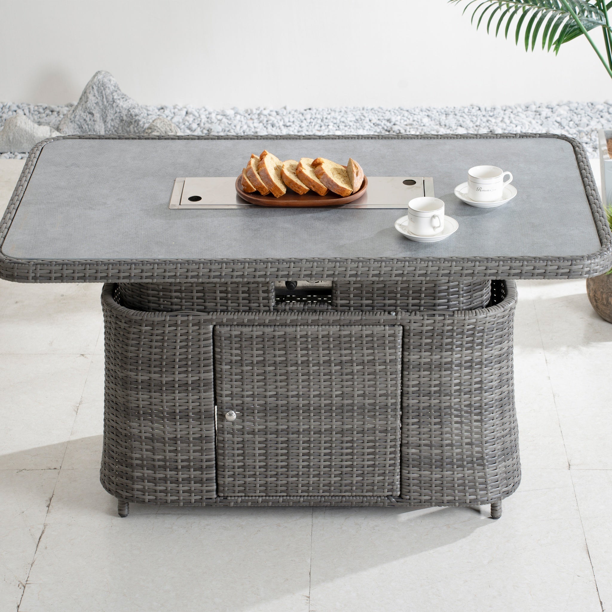 Aluminum Adjustable Fire Pit Table with Tempered Glass Top (PAG - 2403RT) - Direct Wicker