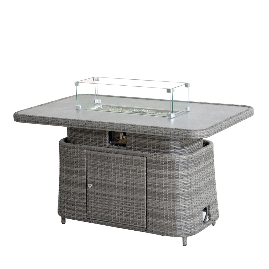 Aluminum Adjustable Fire Pit Table with Tempered Glass Top (PAG - 2403RT) - Direct Wicker