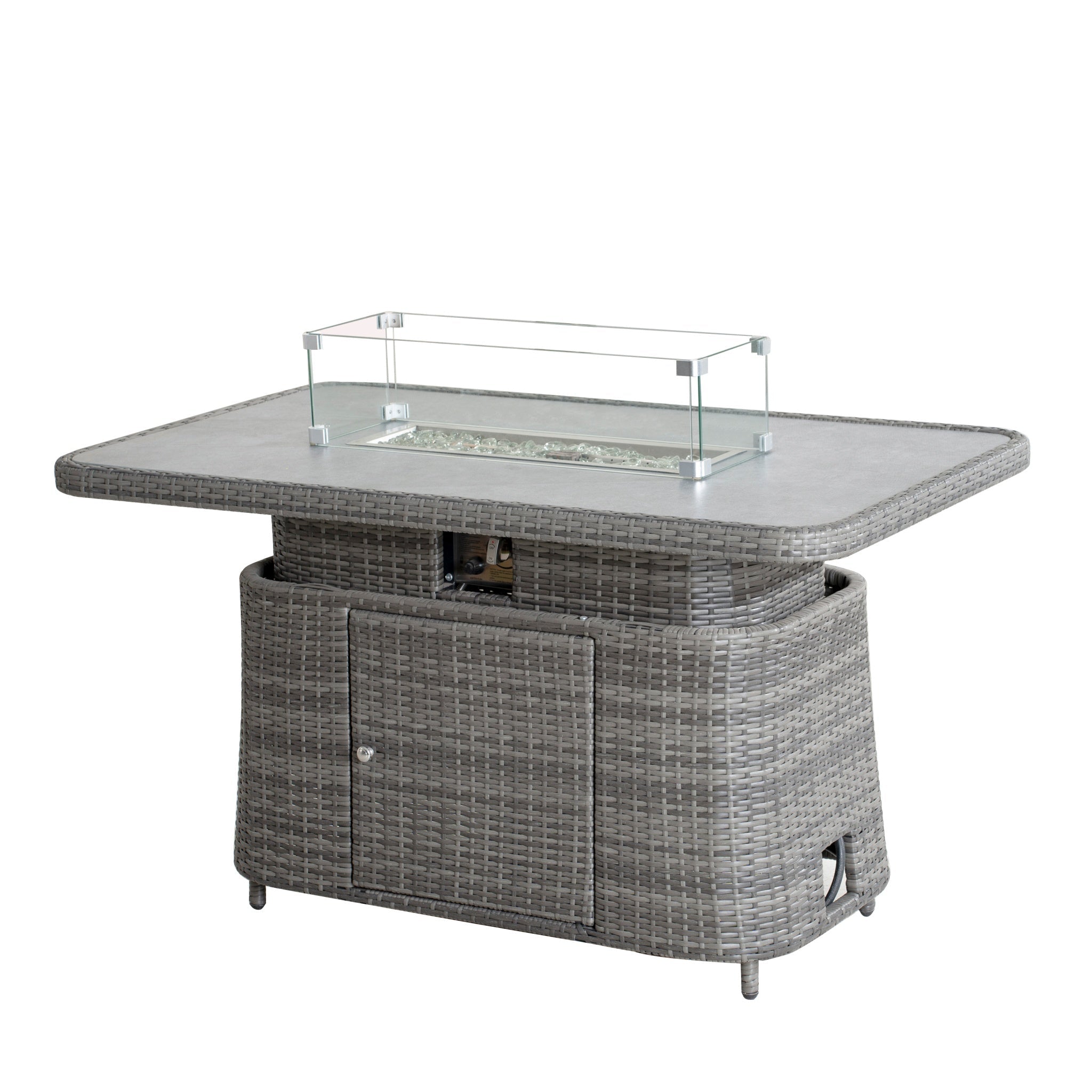 Aluminum Adjustable Fire Pit Table with Tempered Glass Top (PAG - 2403RT) - Direct Wicker