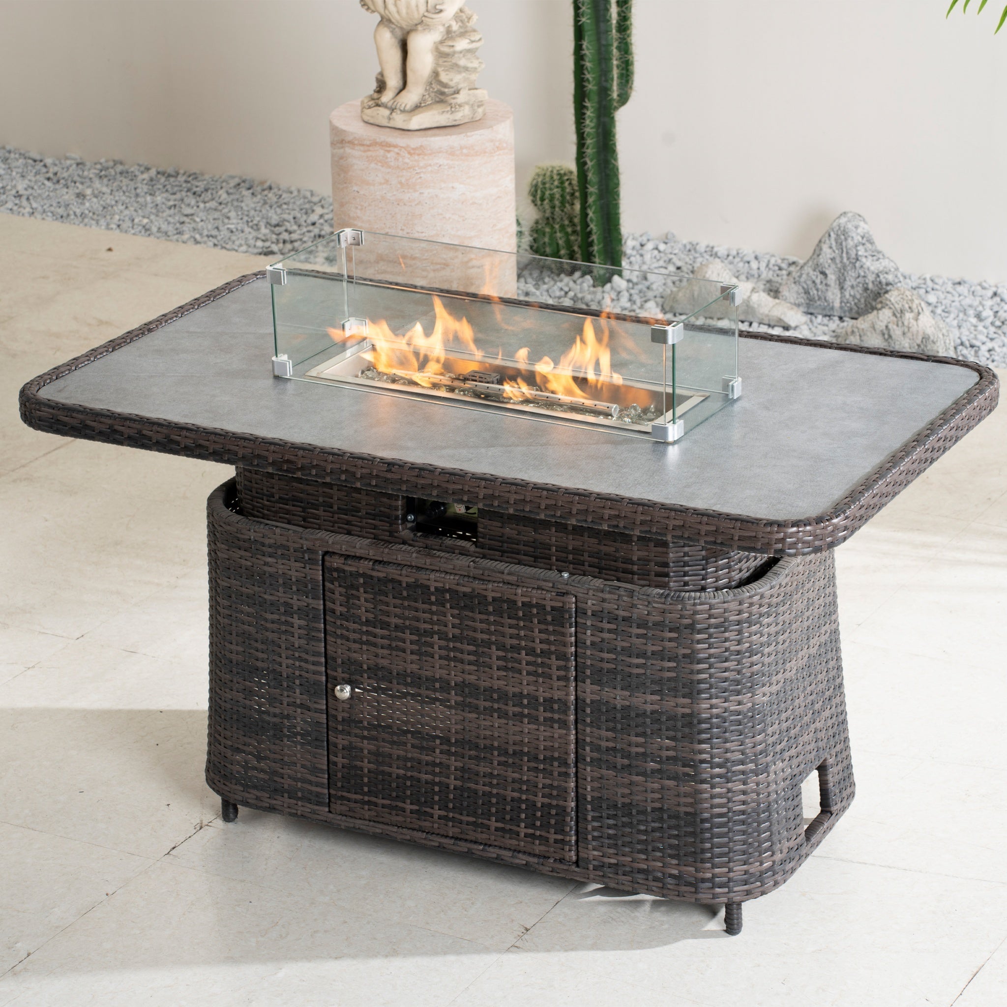 Aluminum Adjustable Fire Pit Table with Tempered Glass Top (PAG - 2403RT) - Direct Wicker