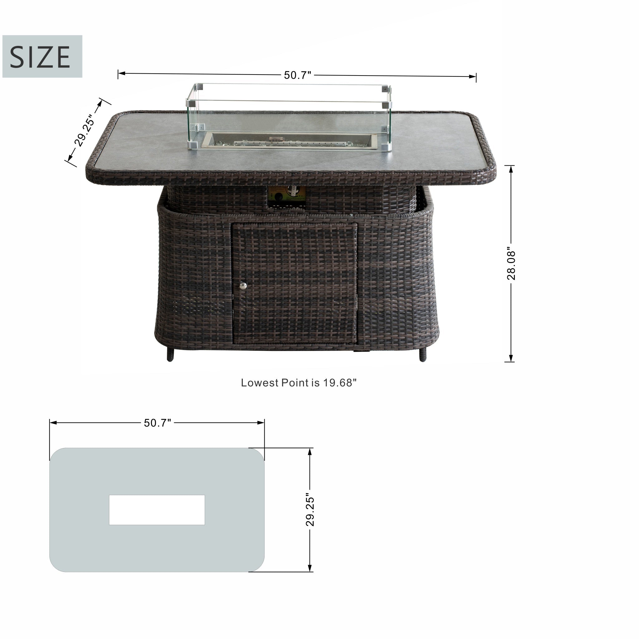 Aluminum Adjustable Fire Pit Table with Tempered Glass Top (PAG - 2403RT) - Direct Wicker