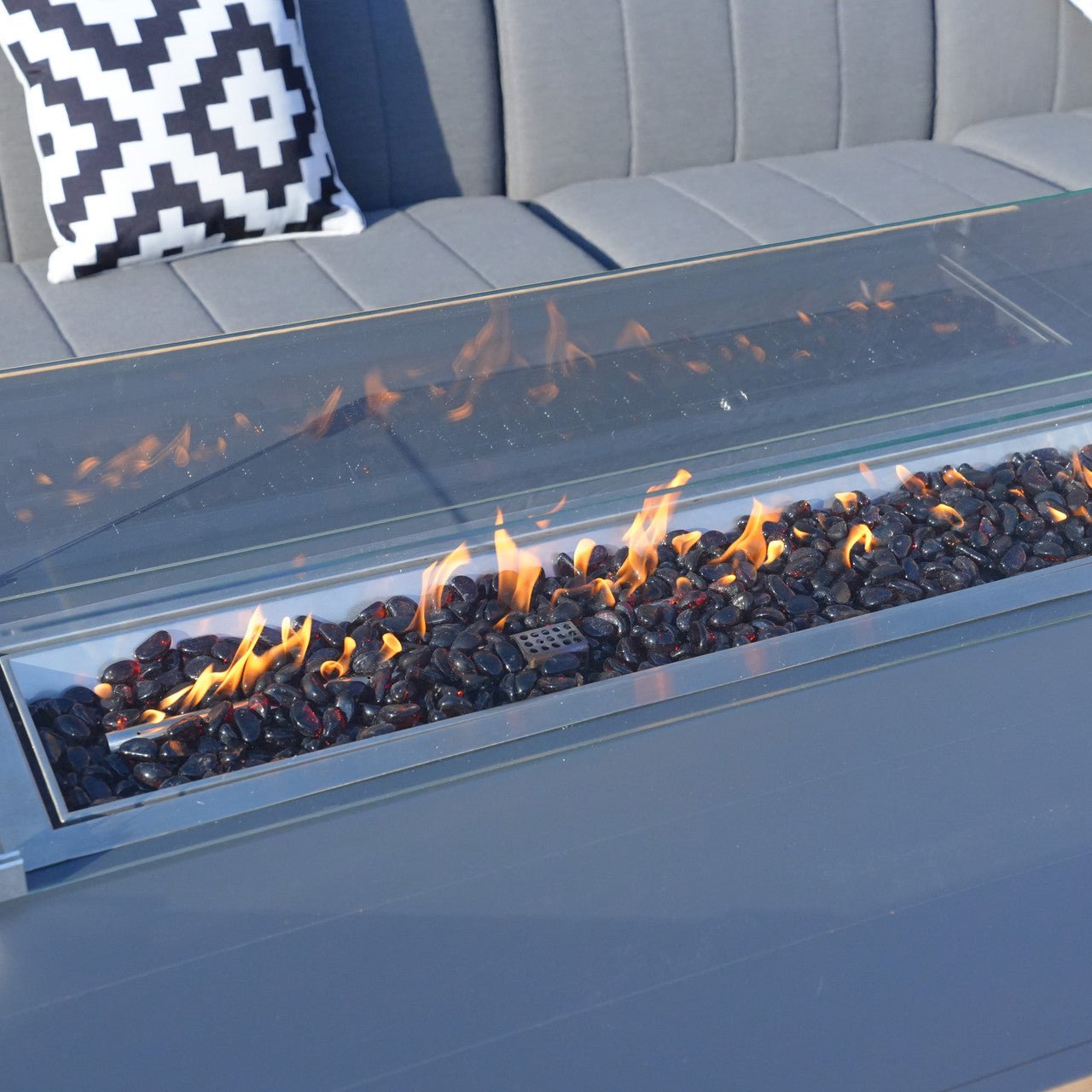 Aluminum Patio and Garden Fire Pit Seating Set with Gray Cushion (PAG-2338+2336) - Direct Wicker
