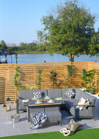 Aluminum Patio and Garden Fire Pit Seating Set with Gray Cushion (PAG-2338+2336) - Direct Wicker