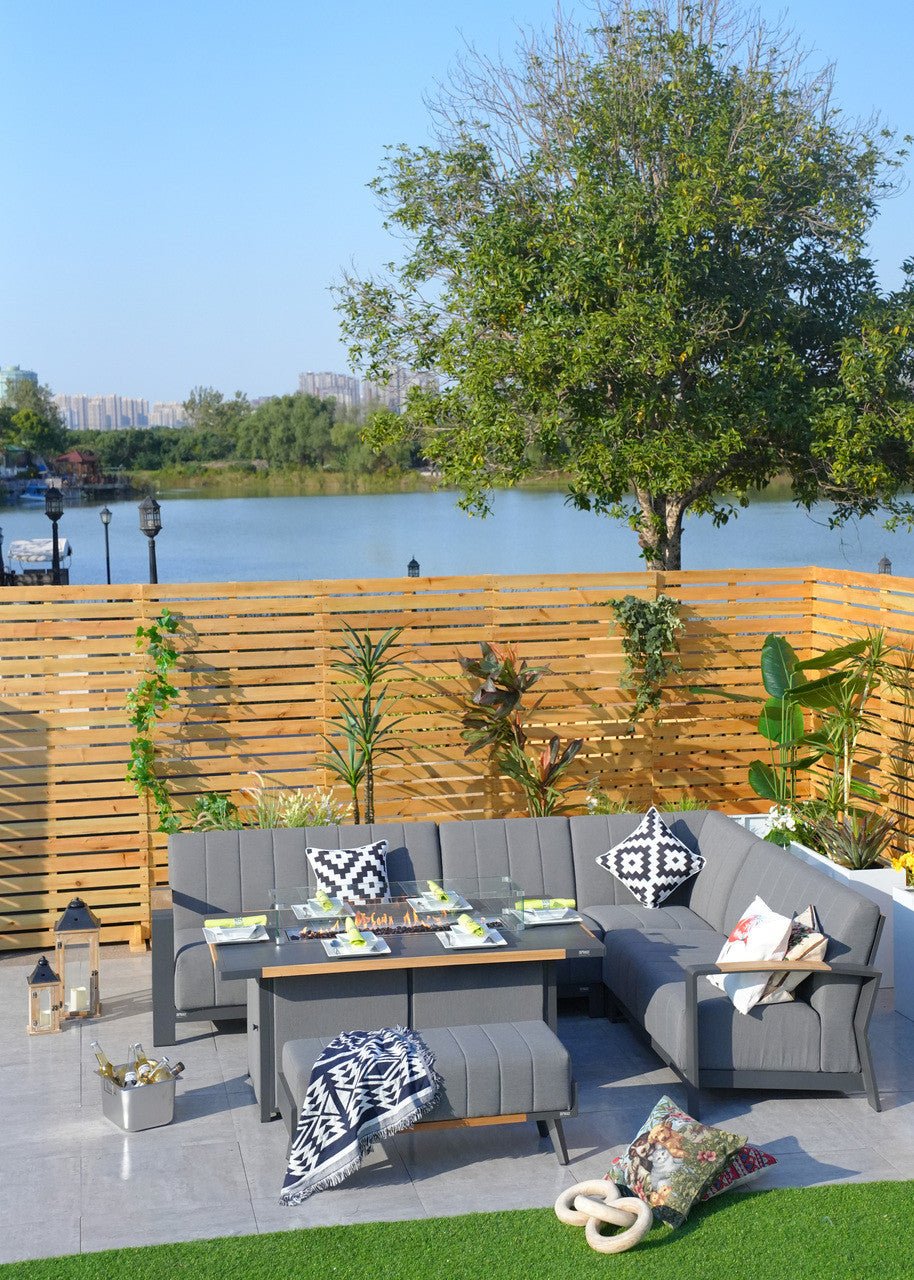 Aluminum Patio and Garden Fire Pit Seating Set with Gray Cushion (PAG-2338+2336) - Direct Wicker