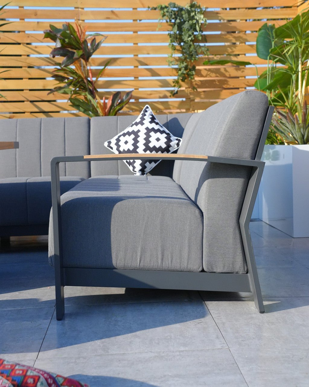 Aluminum Patio and Garden Fire Pit Seating Set with Gray Cushion (PAG-2338+2336) - Direct Wicker