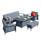 Aluminum Patio Gray Fire Pit Dining Set with Modern Gray Cushions (PAG - 2338+2335) - Direct Wicker