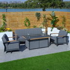 Aluminum Patio Gray Fire Pit Dining Set with Modern Gray Cushions (PAG - 2338+2335) - Direct Wicker