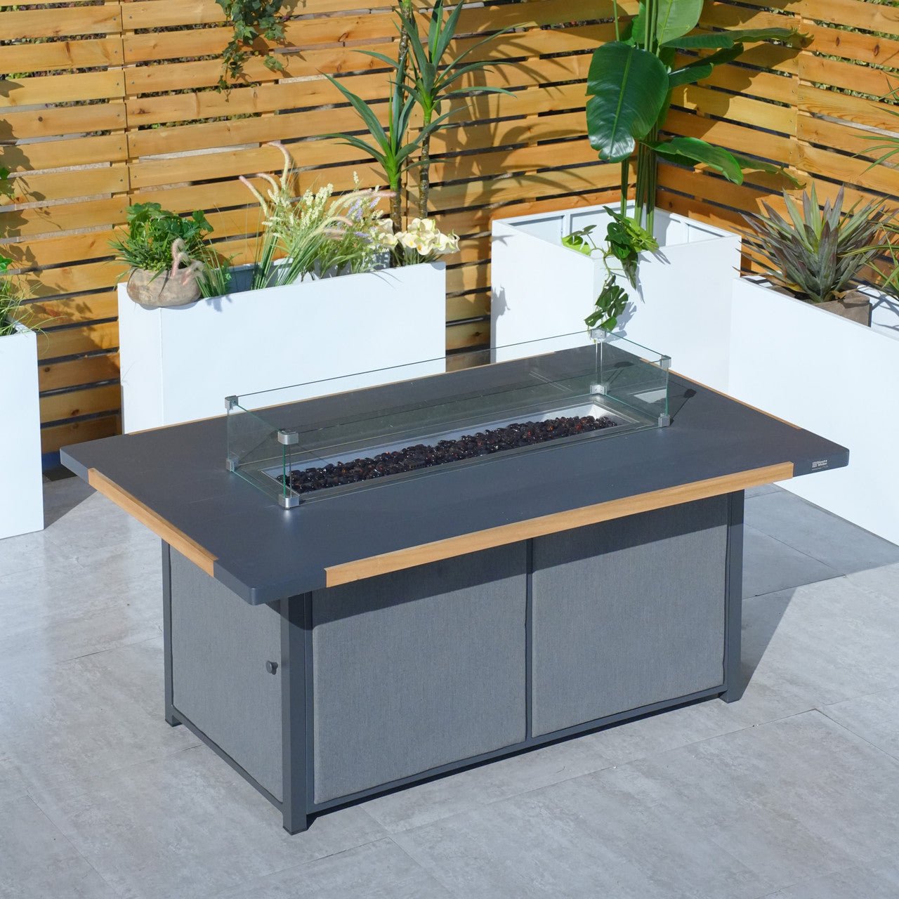 Aluminum Patio Gray Fire Pit Dining Set with Modern Gray Cushions (PAG - 2338+2335) - Direct Wicker