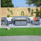 Aluminum Patio Gray Fire Pit Dining Set with Modern Gray Cushions (PAG - 2338+2335) - Direct Wicker