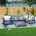 Aluminum Patio Gray Fire Pit Dining Set with Modern Gray Cushions (PAG - 2338+2335) - Direct Wicker
