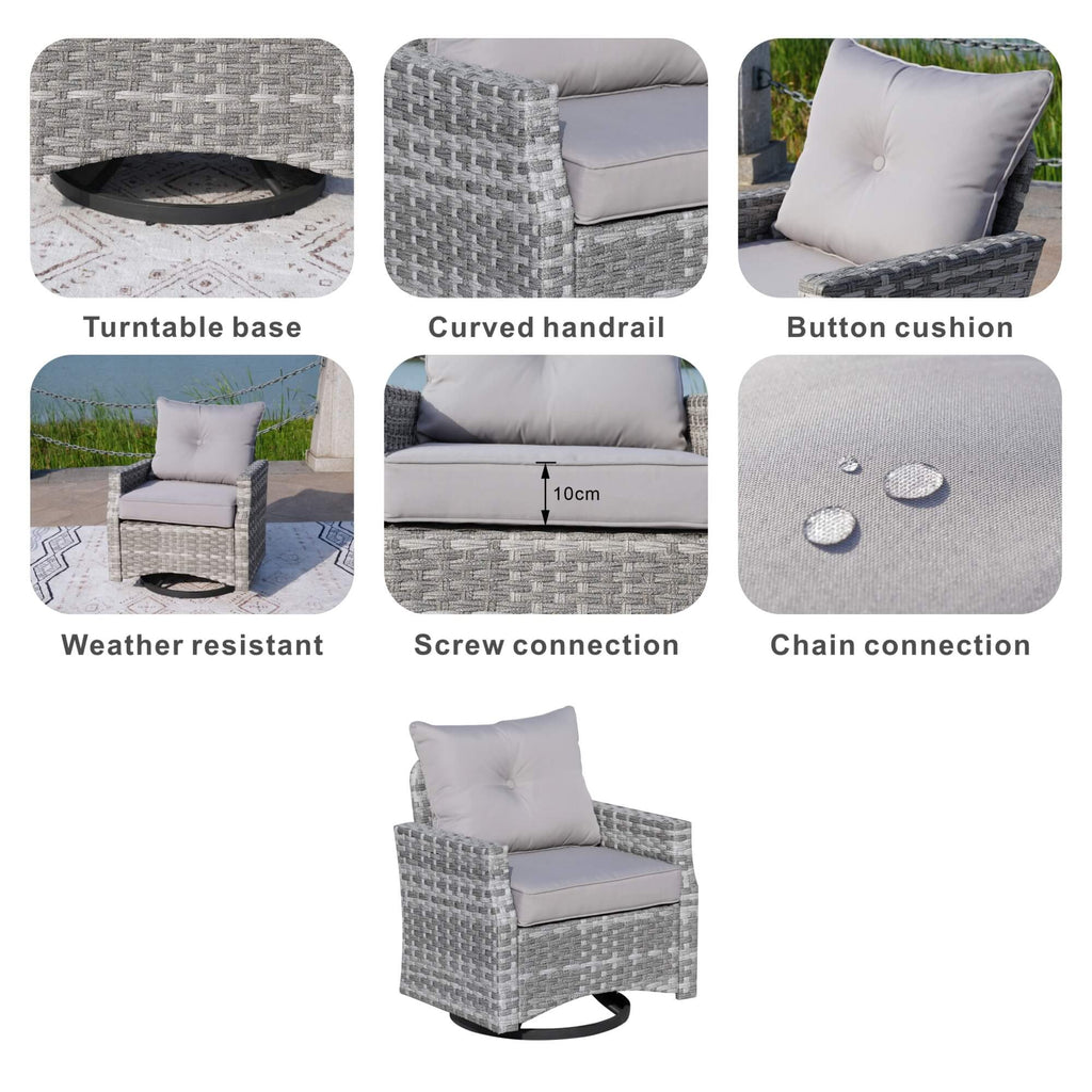 Aluminum Swivel Single Chair (Set of 2) – Durable Outdoor Lounge Chairs with Direct Wicker Weave - Direct Wicker