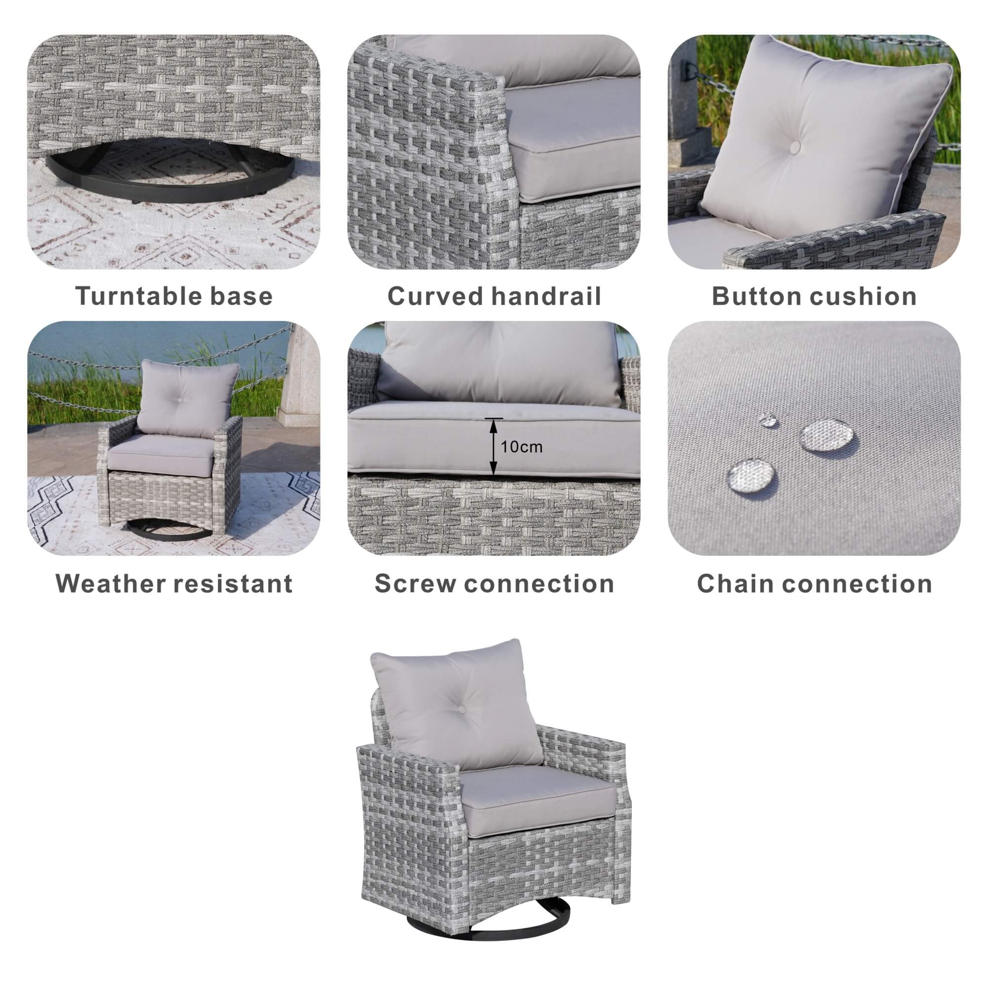 Aluminum Swivel Single Chair (Set of 2) – Durable Outdoor Lounge Chairs with Direct Wicker Weave - Direct Wicker