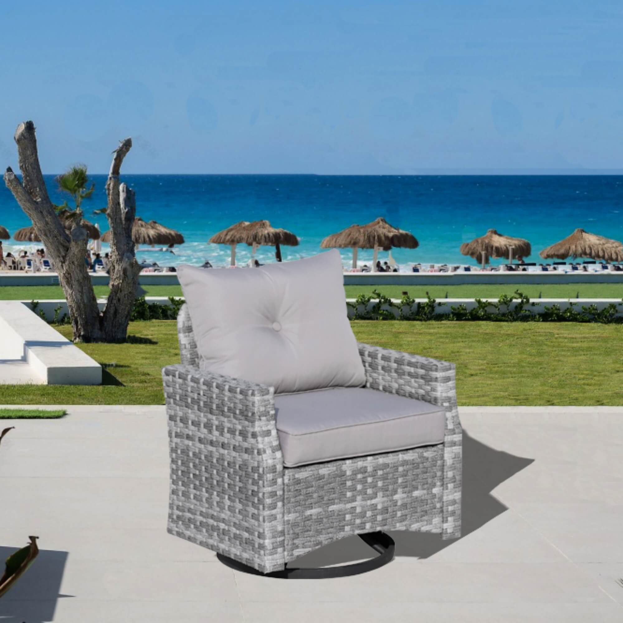 Aluminum Swivel Single Chair (Set of 2) – Durable Outdoor Lounge Chairs with Direct Wicker Weave - Direct Wicker