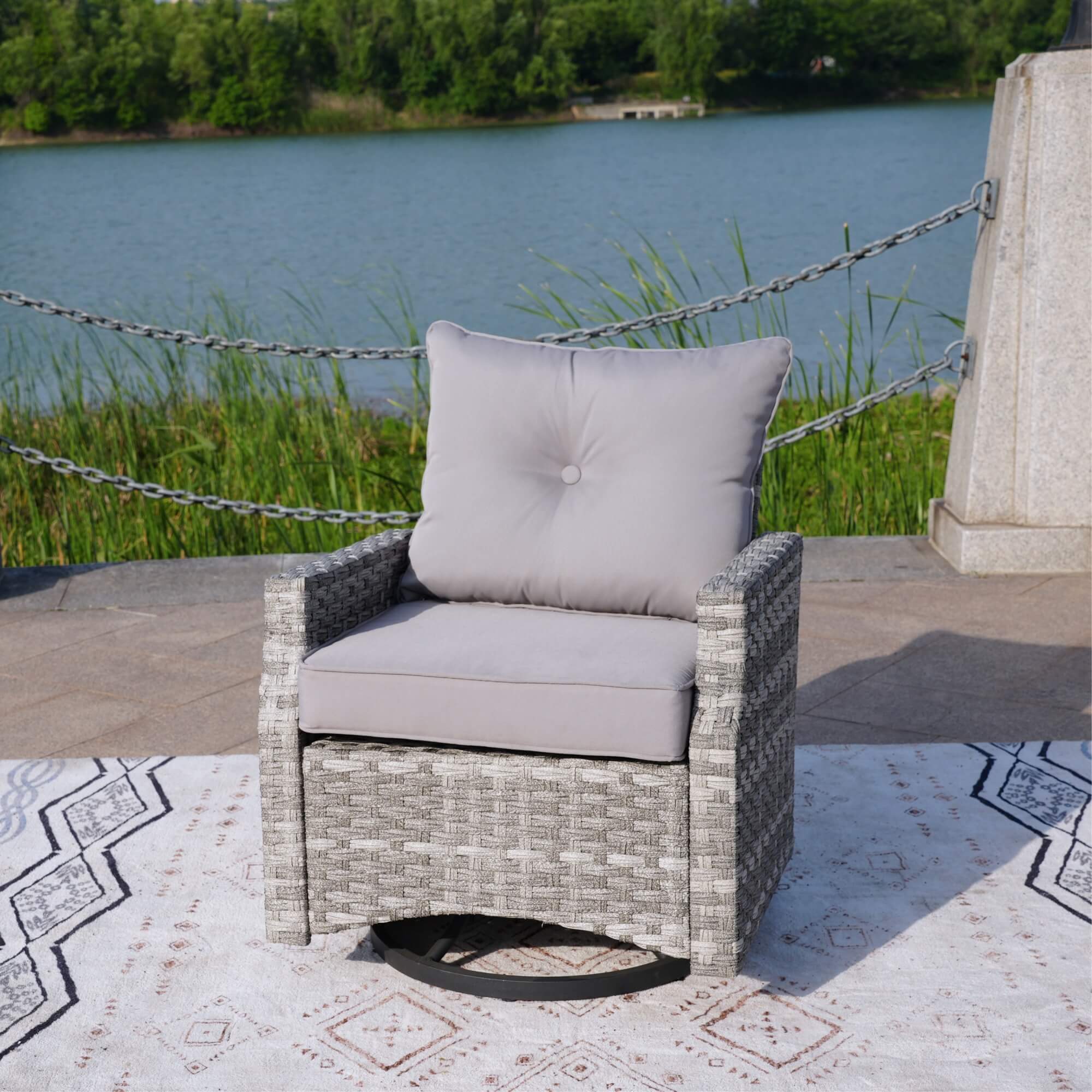 Aluminum Swivel Single Chair (Set of 2) – Durable Outdoor Lounge Chairs with Direct Wicker Weave - Direct Wicker
