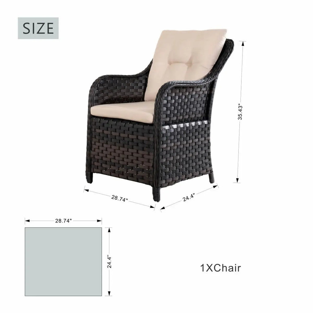Outdoor and Indoor woven wicker armchair with cushioned seat and backrest PAC-012-BR dimension in