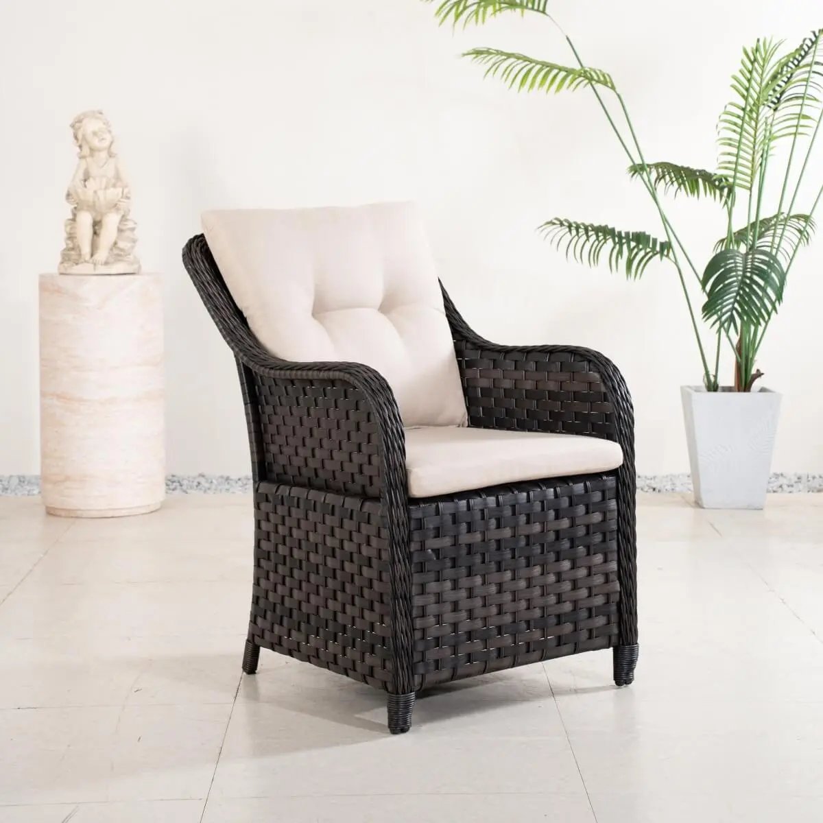 Aluminum Wicker Dining Chair with 3-Line Woven Back& Arms(PAC-012) - Direct Wicker