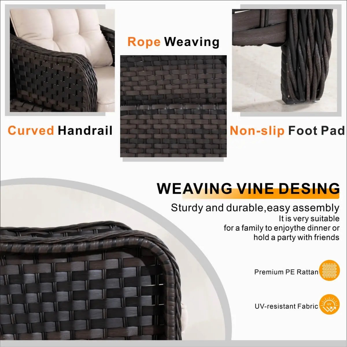 Aluminum Wicker Dining Chair with 3-Line Woven Back& Arms(PAC-012) - Direct Wicker