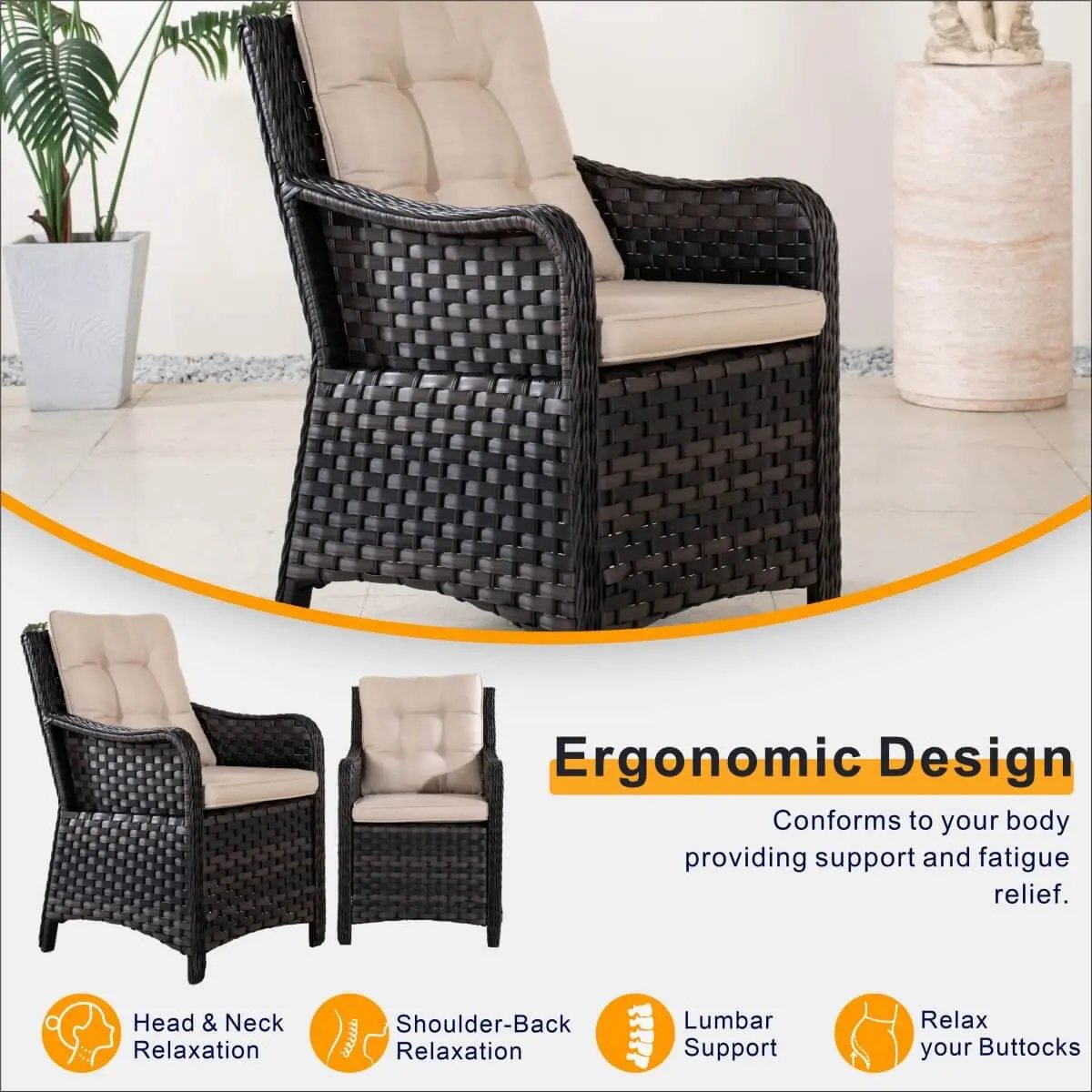 Aluminum Wicker Dining Chair with 3-Line Woven Back& Arms(PAC-012) - Direct Wicker