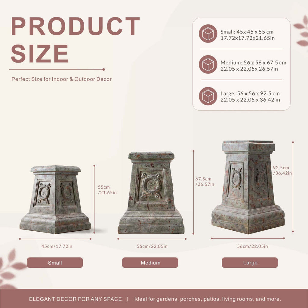Antique Green & Rust Magnesium Oxide Garden Pedestal Collection (GS-2616/17/18-GR-QZYY) - Direct Wicker