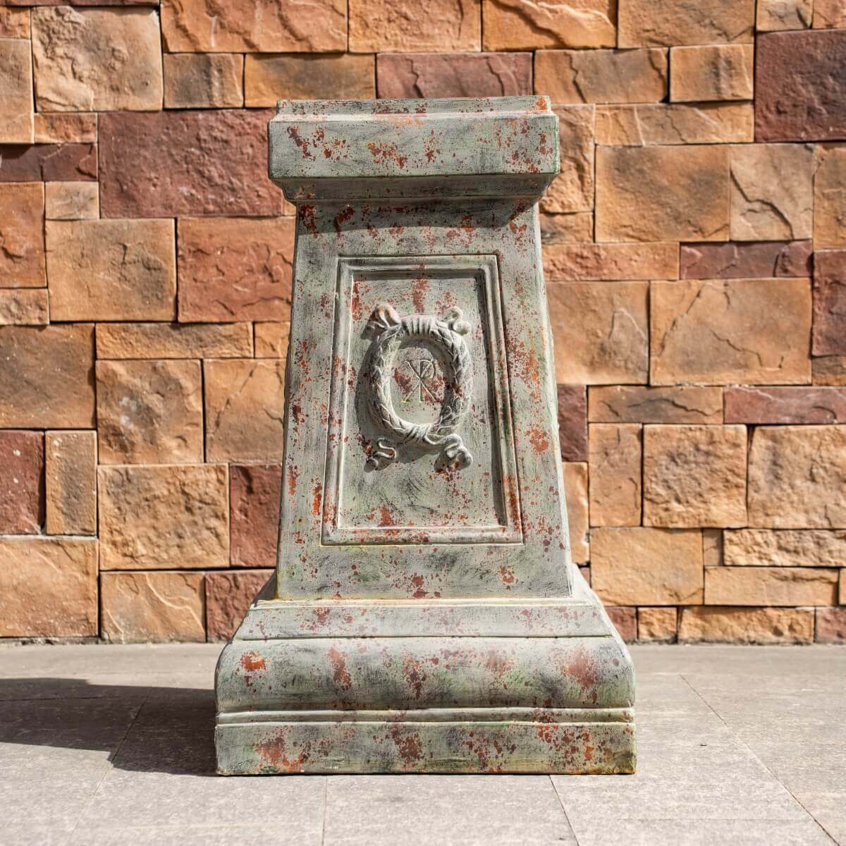 Antique Green & Rust Magnesium Oxide Garden Pedestal Collection (GS-2616/17/18-GR-QZYY) - Direct Wicker