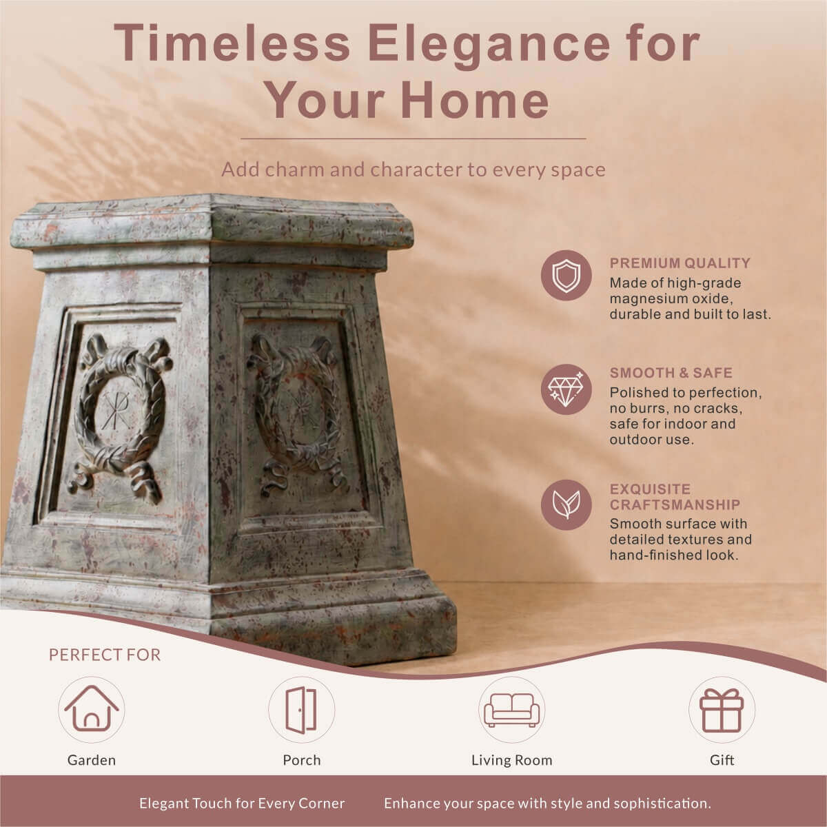 Antique Green & Rust Magnesium Oxide Garden Pedestal Collection (GS-2616/17/18-GR-QZYY) - Direct Wicker