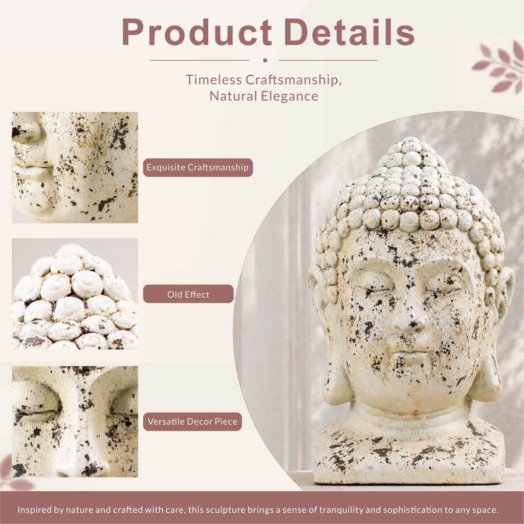 Antique Weathered Buddha Head Magnesium Oxide Sculpture (GS-2615-BR-QZYY) - Direct Wicker