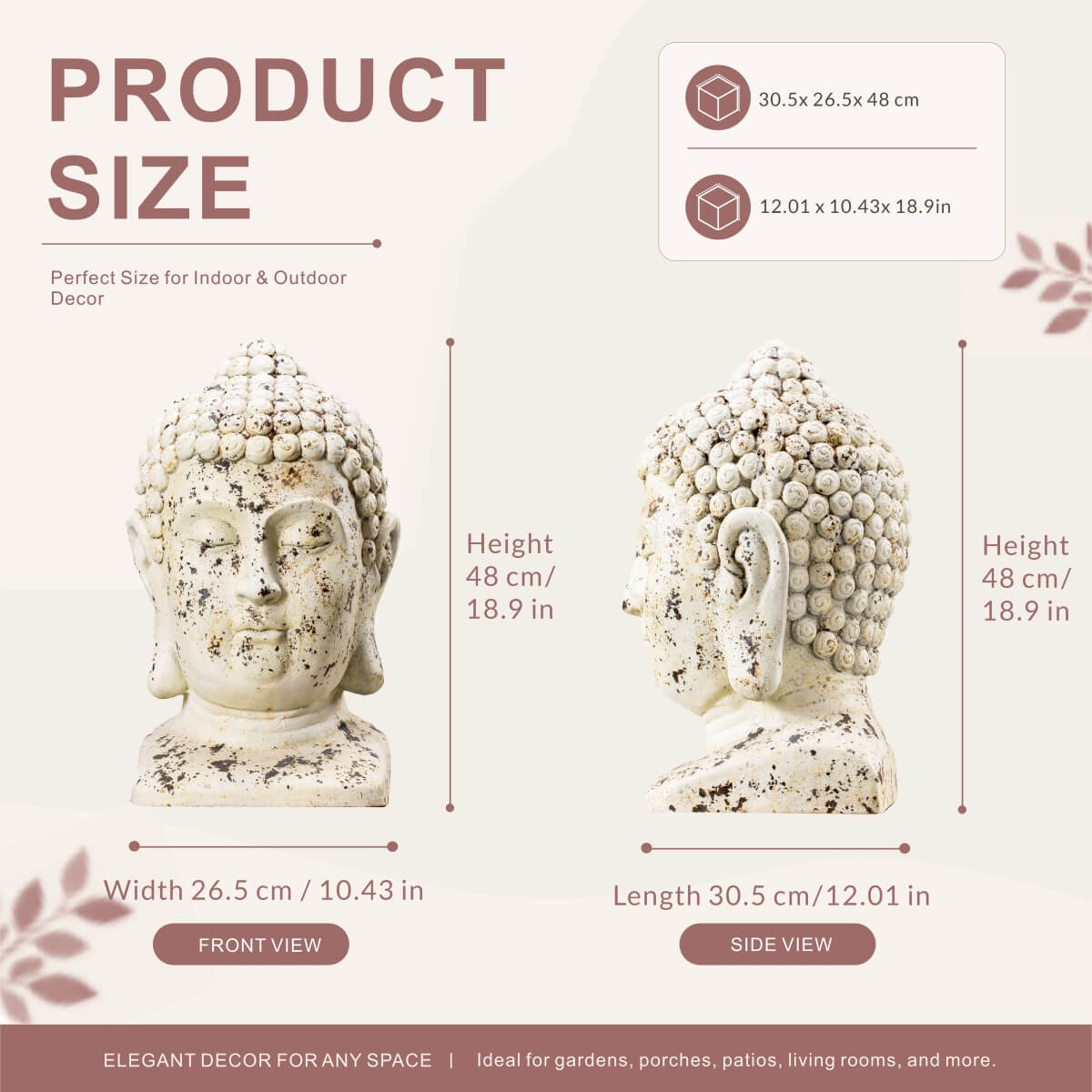 Antique Weathered Buddha Head Magnesium Oxide Sculpture (GS-2615-BR-QZYY) - Direct Wicker