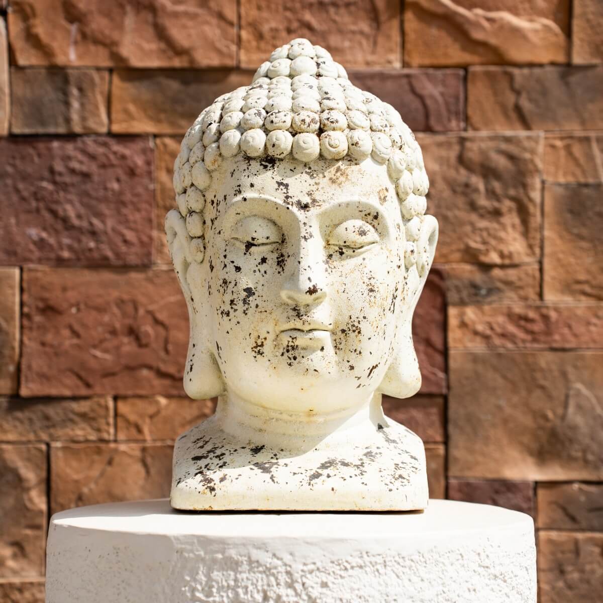 Antique Weathered Buddha Head Magnesium Oxide Sculpture (GS-2615-BR-QZYY) - Direct Wicker